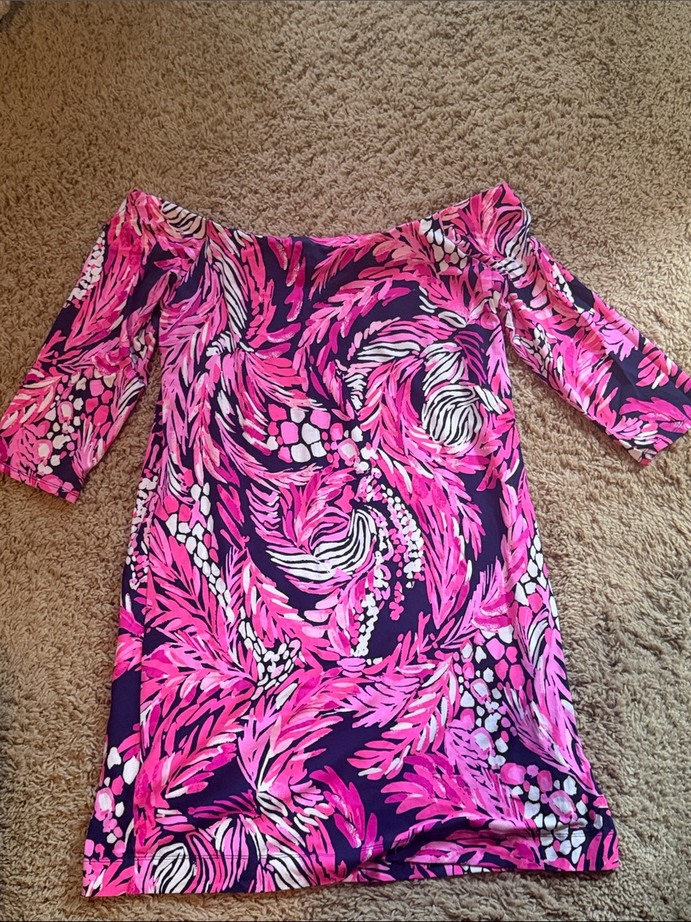 Lilly Pulitzer Pink and Navy Off-Shoulder Printed Tunic